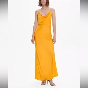 Mango Draped Orange Dress